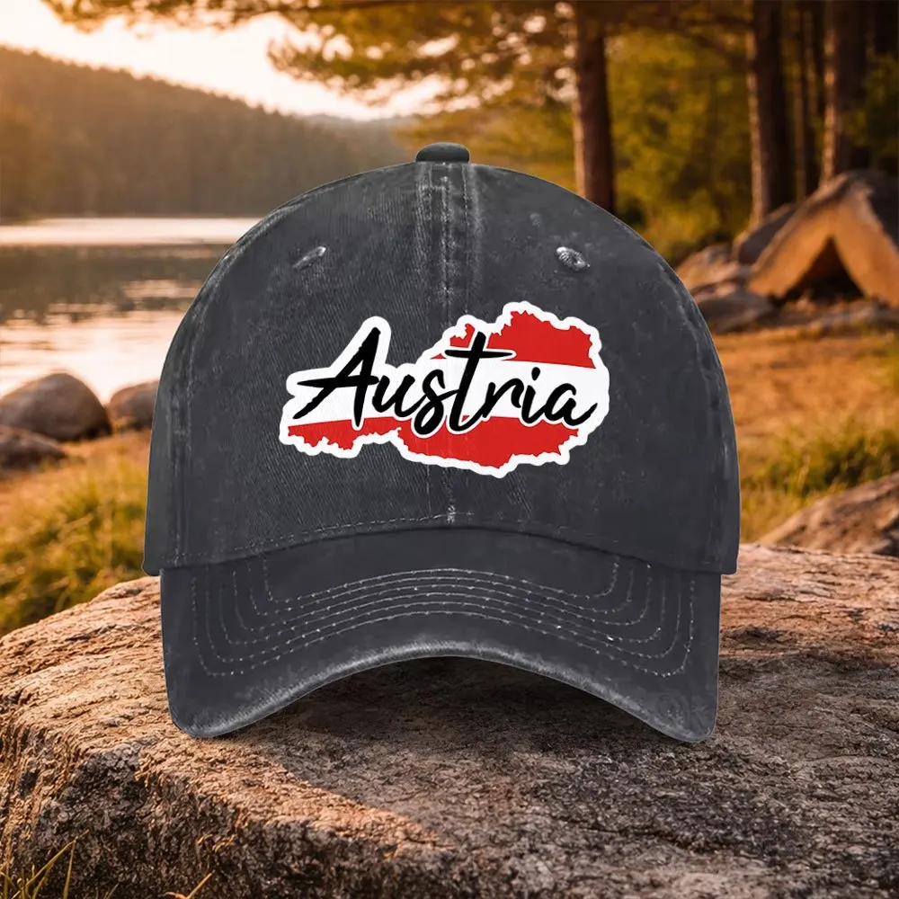Austrian Map & Flag Print Washed Duckbill Cap - Lightweight Suitable for Golf, Casual Wear, Outdoor Activities, Unisex Baseball