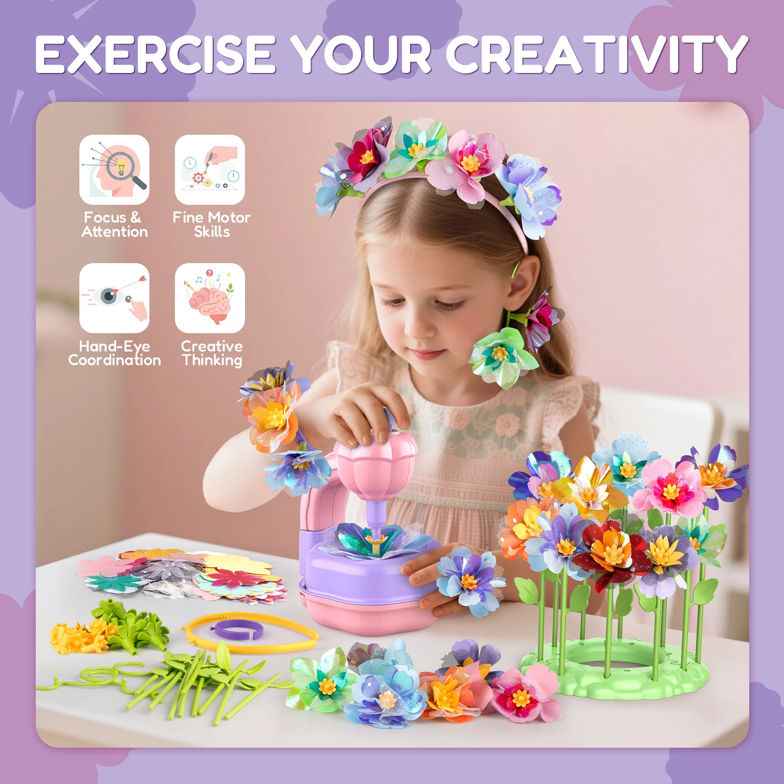 DIY Fabric Flower Bouquet Craft Kit Toys Handmade Fabric Flowers Market With Folral Cutting Machine Toy For Halloween Girl Gift