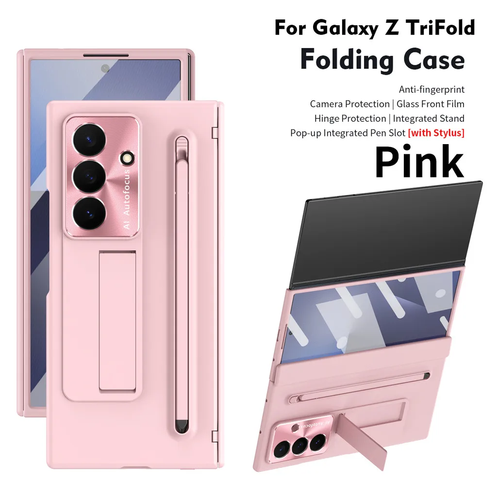 

Fashion Matte Hard PC Hinge Case For Samsung Galaxy Z TriFold Fold 7 6 5G Stylus S Pen Holder Bracket Glass Film Protector Cover