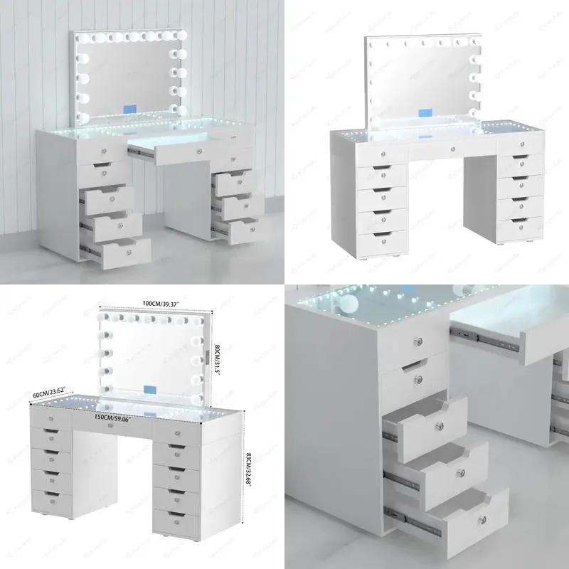 for Luxury Modern Makeup Dresser with Light Emitting Diode Flair MDF Panel 11 Drawer Highlight Spray Dot Dresser
