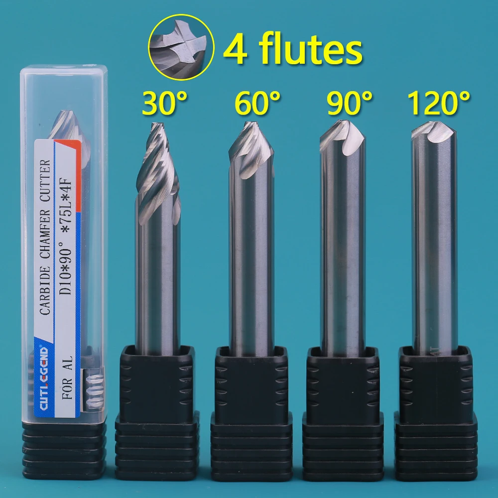 

Chamfer Milling Cutter Carbide Corner Countersink Chamfering End Mill Deburring Edges 30 60 90 120 Degree 4 Flutes Spot Drill