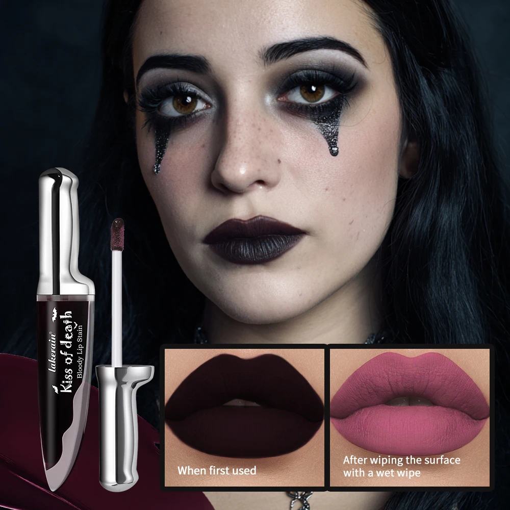 Lakerain Fake Bloody Lip Gloss Long Lasting Waterproof Spill-proof Gel-like Matte Lip Tinting Halloween Party Lip Cosmetics