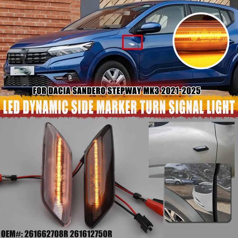 1Pair Sequential LED Dynamic Indicator Side Marker Signal Light Lamp For Dacia Sandero Stepway MK3 2021 2022 2023 2024 2025