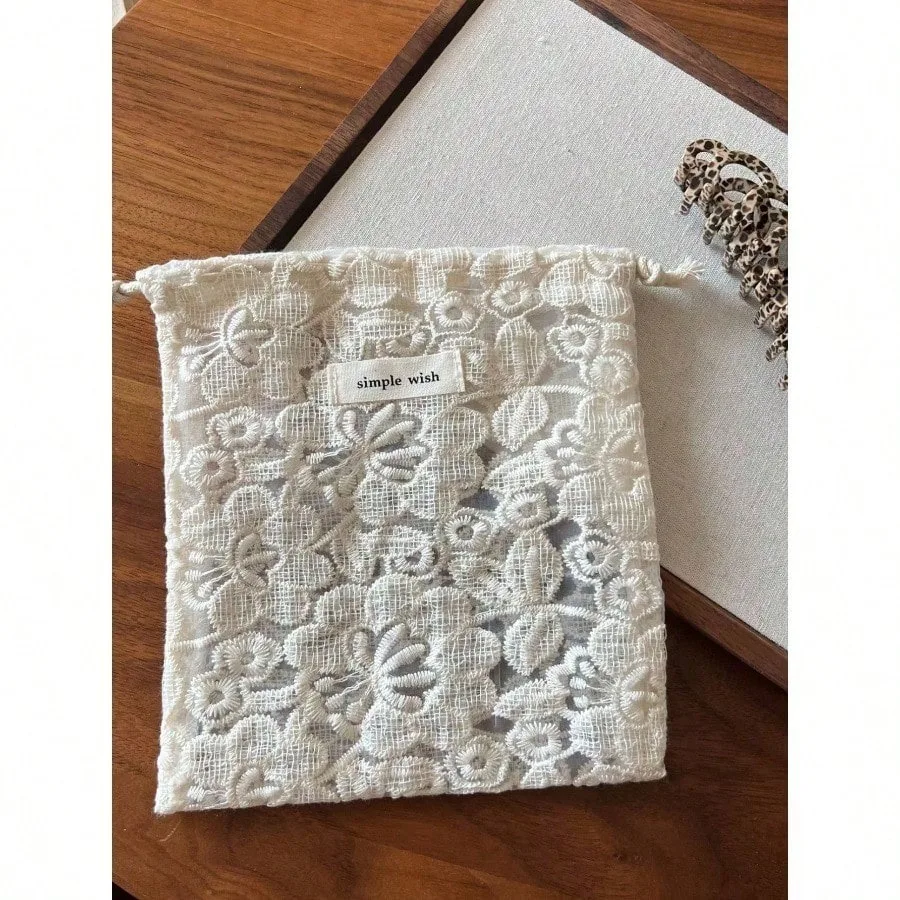 

1pc Apricot Vintage Lace Embroidered Drawstring Small Cloth Bag, Can Be Used As Storage Bag, Travel Organizer, Jewelry Pouch, Cosmetic Bag, Coin Purse, Tissue Paper Holder, Sanitary Napkin Holder, Gift Packaging, Suitable For Travel, School, Vacation