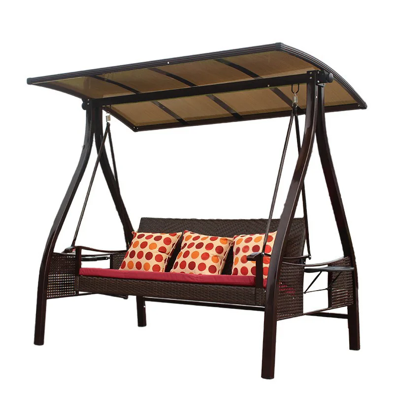 Outdoor rattan swing, rainproof swing outdoor cradle chair sun panel three-person swing chair aluminum frame hanging chair