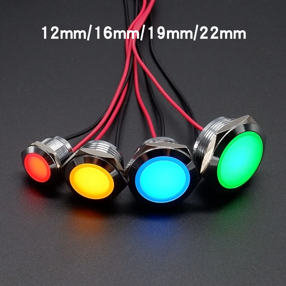 12mm 16mm 19mm 22mm LED Metal Indicator Light Signal Lamp With Wire 6V 12V 24V 220V Red Yellow Blue Green White Bicolor Tricolor