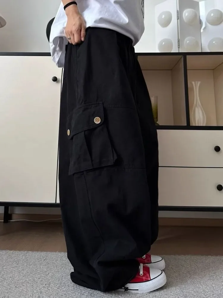 

Vintage Cargo Pants Men Spring Casual Trousers Autumn Straight Loose Pants Teenager Solid Color Wide-leg Clothing Streetwear