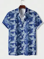 Hawaiian Tropical Botanical Print Men's And Women's Fashionable Lapel Shirts Short Sleeve Button-Down Shirts Seaside Tops