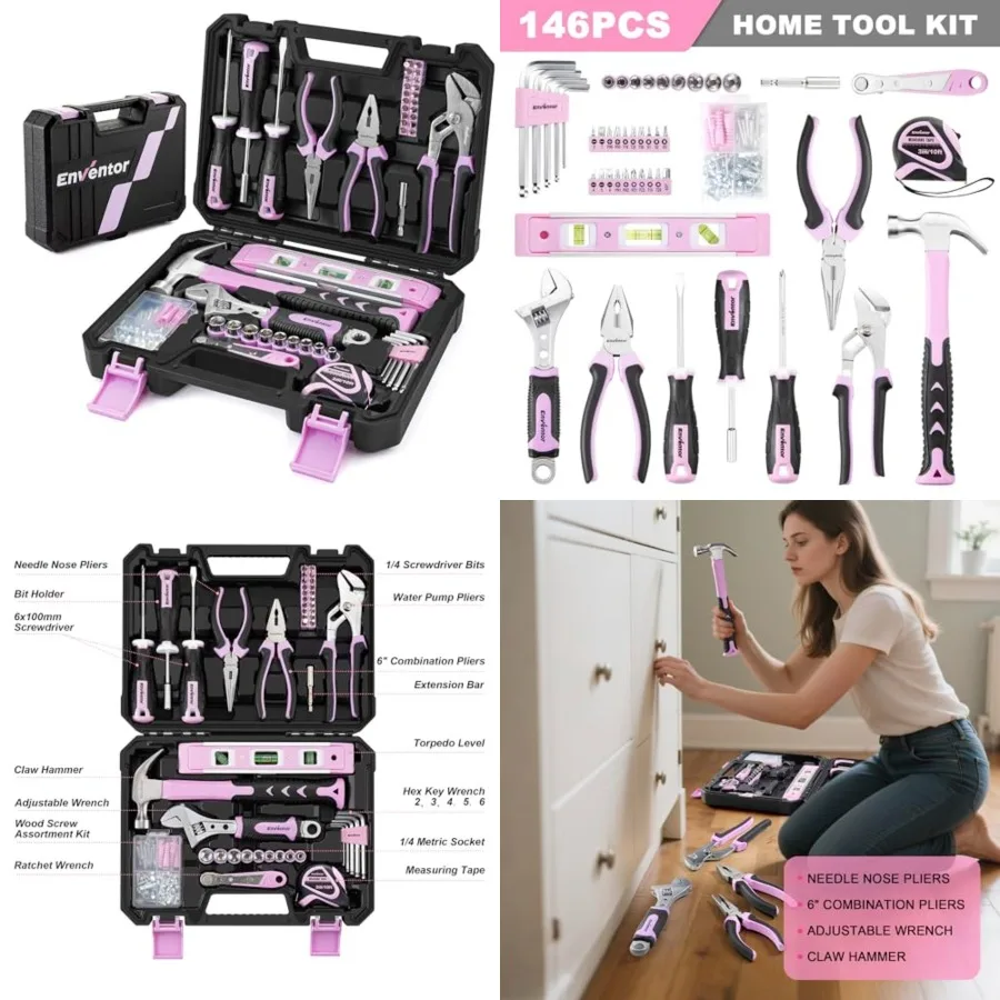 

Tool Kit Set for Women, 146PCS General Household Hand Tool Kit with Storage Toolbox, Ladies Small Basic Tool Kits for Home Main