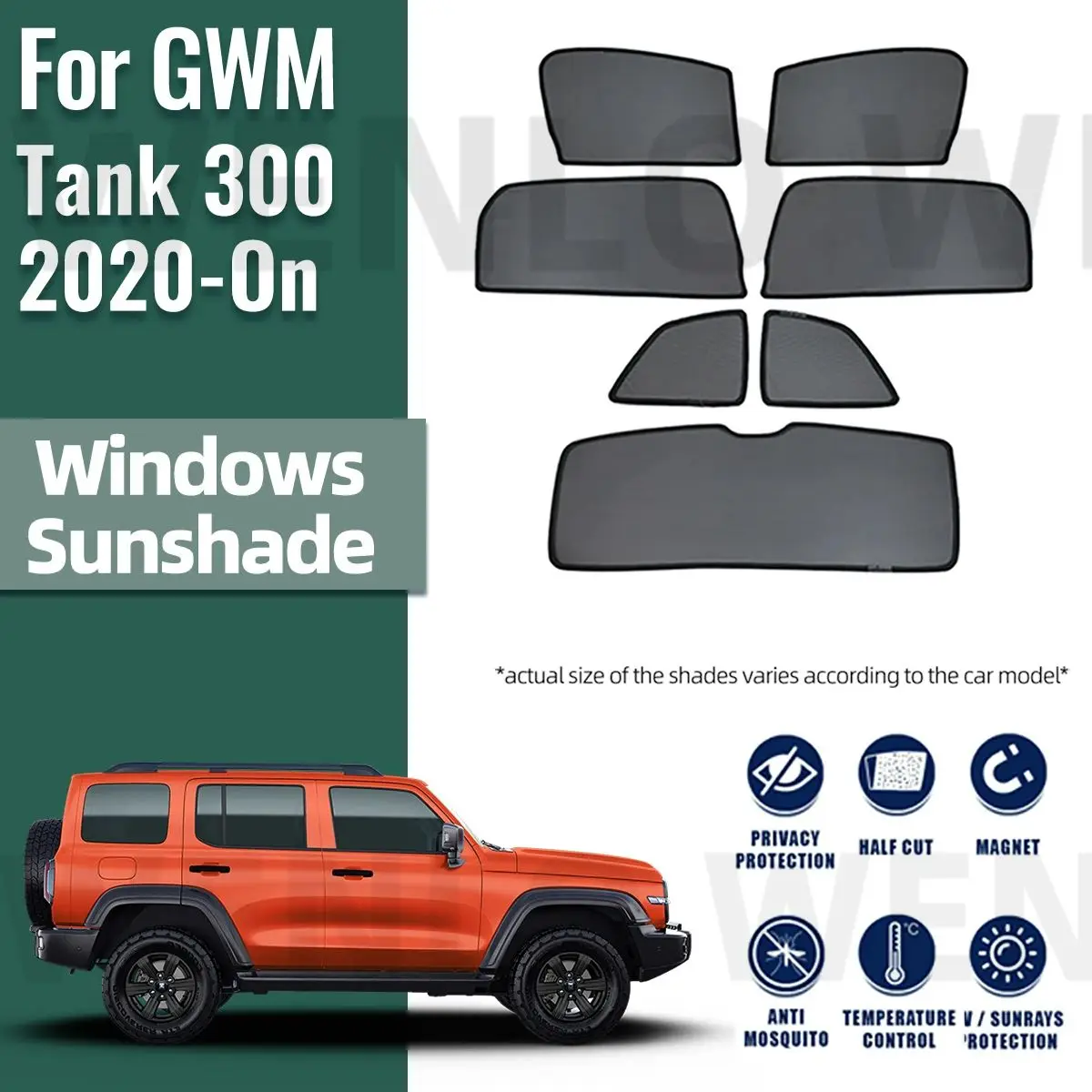 

For GWM Haval Tank 300 2020 2021 2022 2023 2024 Magnetic Car Sunshade Front Windshield Mesh Curtain Rear Side Window Sun Shade