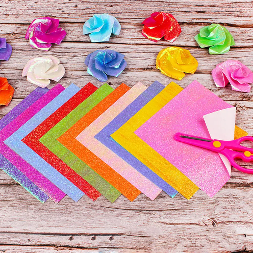 100Pcs Colorful Glittered Origami Paper High Quality Folding Sheets for Art Crafts Scrapbooking Classroom Activities Family Fun