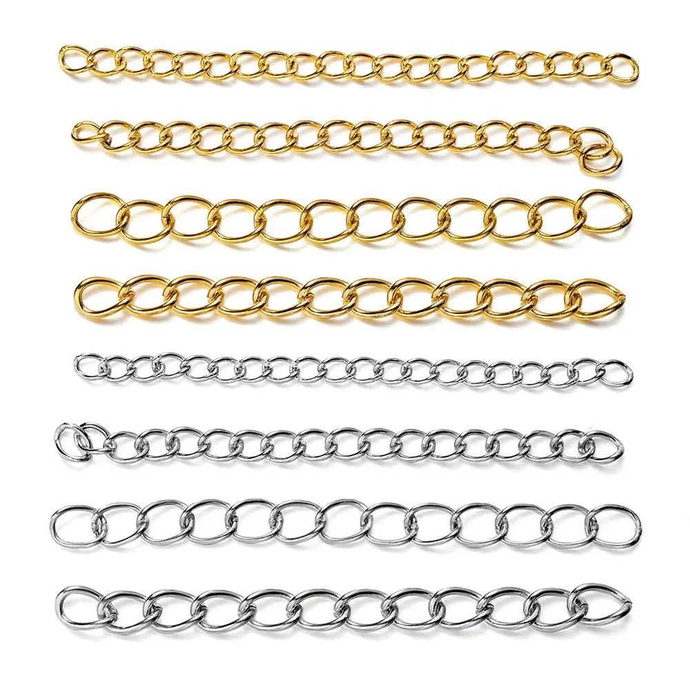 50pcs/Lot Stainless Steel 5cm Welded Extension Chain Gold Necklace Bracelet Extender Tail Chains for DIY Jewelry Making Supplies