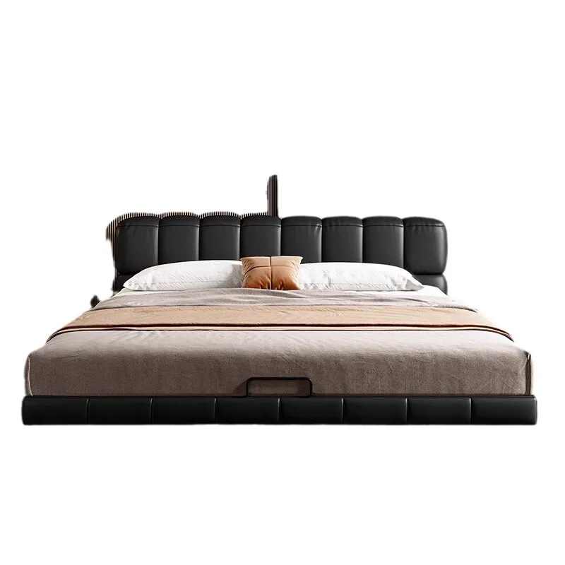 

Italian style, minimalist, leather bed, master bedroom, high-end, atmospheric, soft bag, double