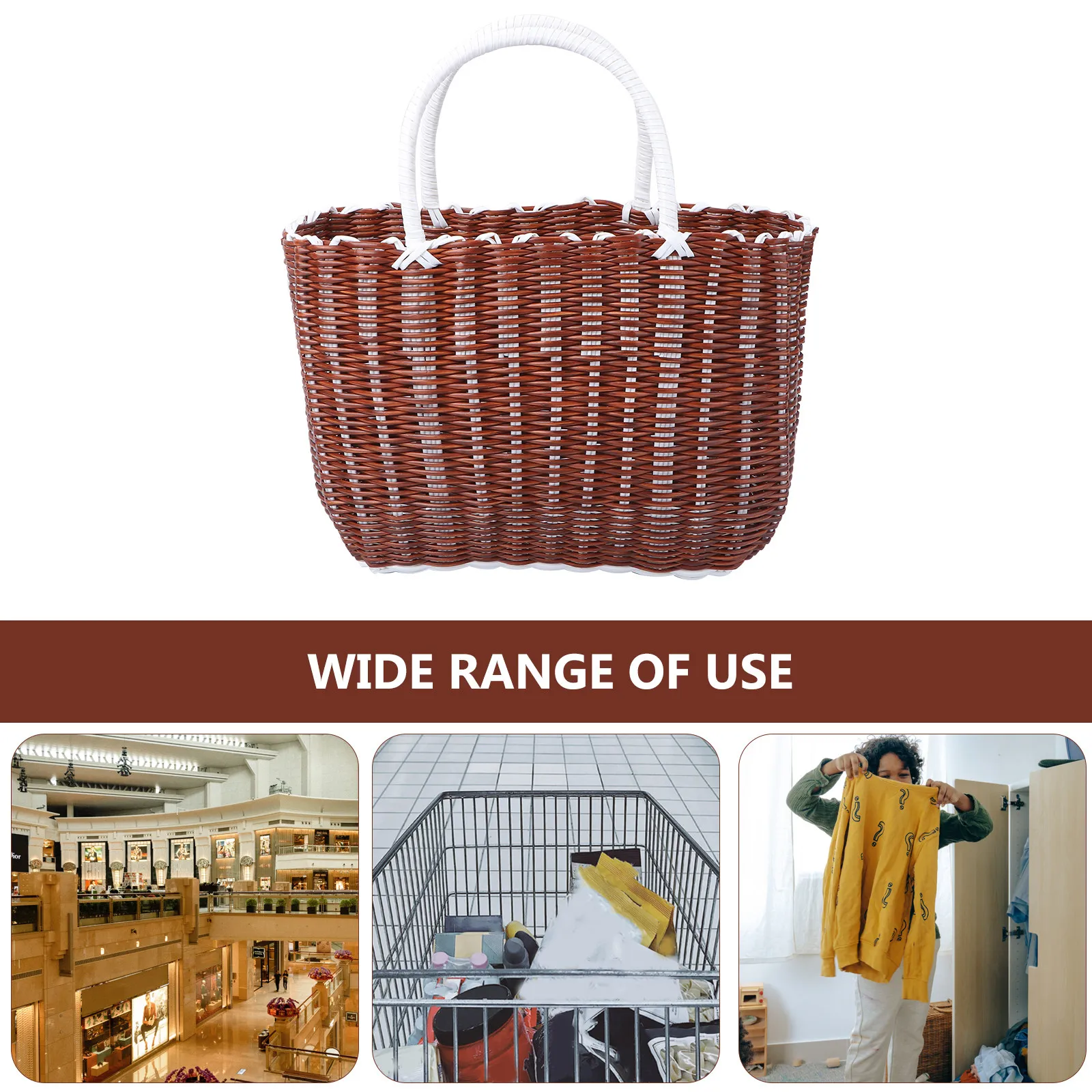 1Pcs Classic Bright Color Plastic Basket Woven Texture Portable Shopping Basket for Groceries Bathroom Toiletries Storage