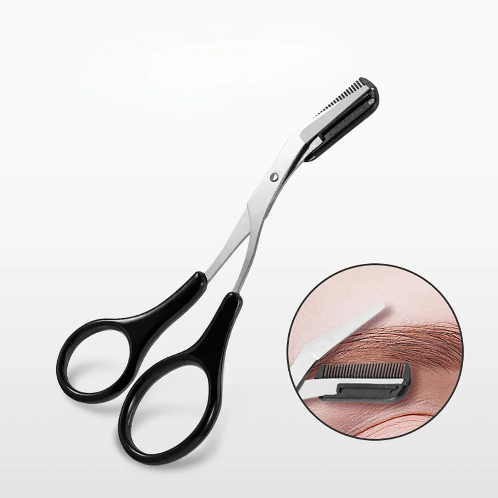 Ciseaux de sécurité en acier inoxydable pour rasoir de sourcils, avec peigne, pour femmes et hommes, rasoir pour le visage, maquillage, beauté