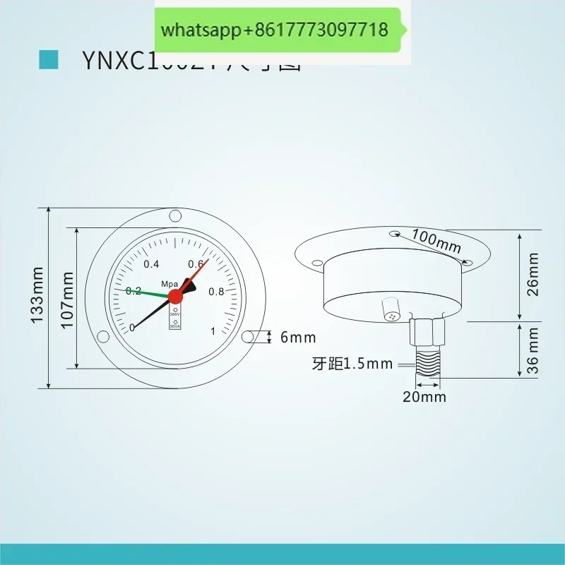 

Magnetic assisted electric contact pressure gauge YNXC100ZT magnetic spring axial band edge