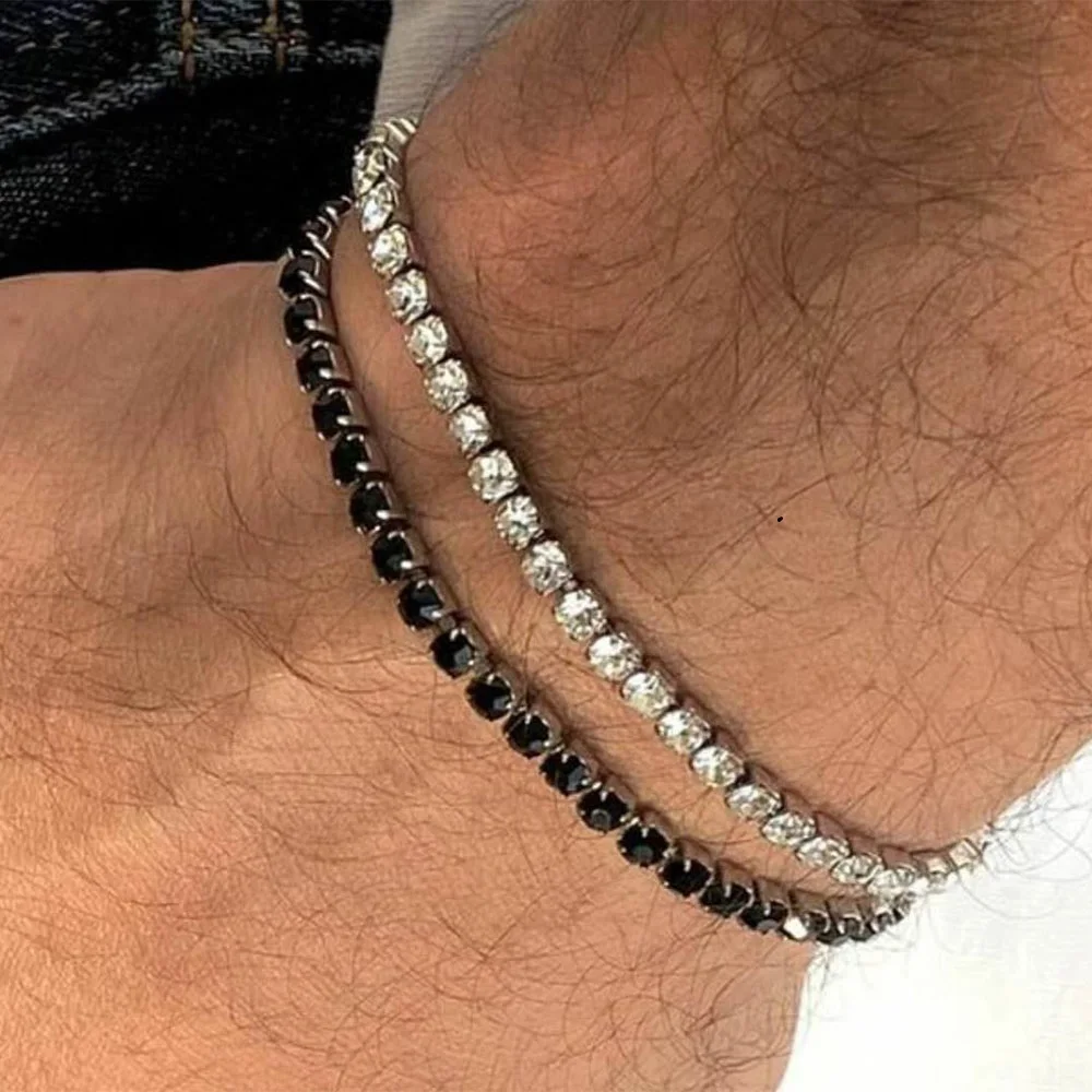 Fashion Silver Color Stainless Steel Chain Charms Tennis Bracelet CZ Cubic Zirconia Luxury Jewelry For Men Women Gifts