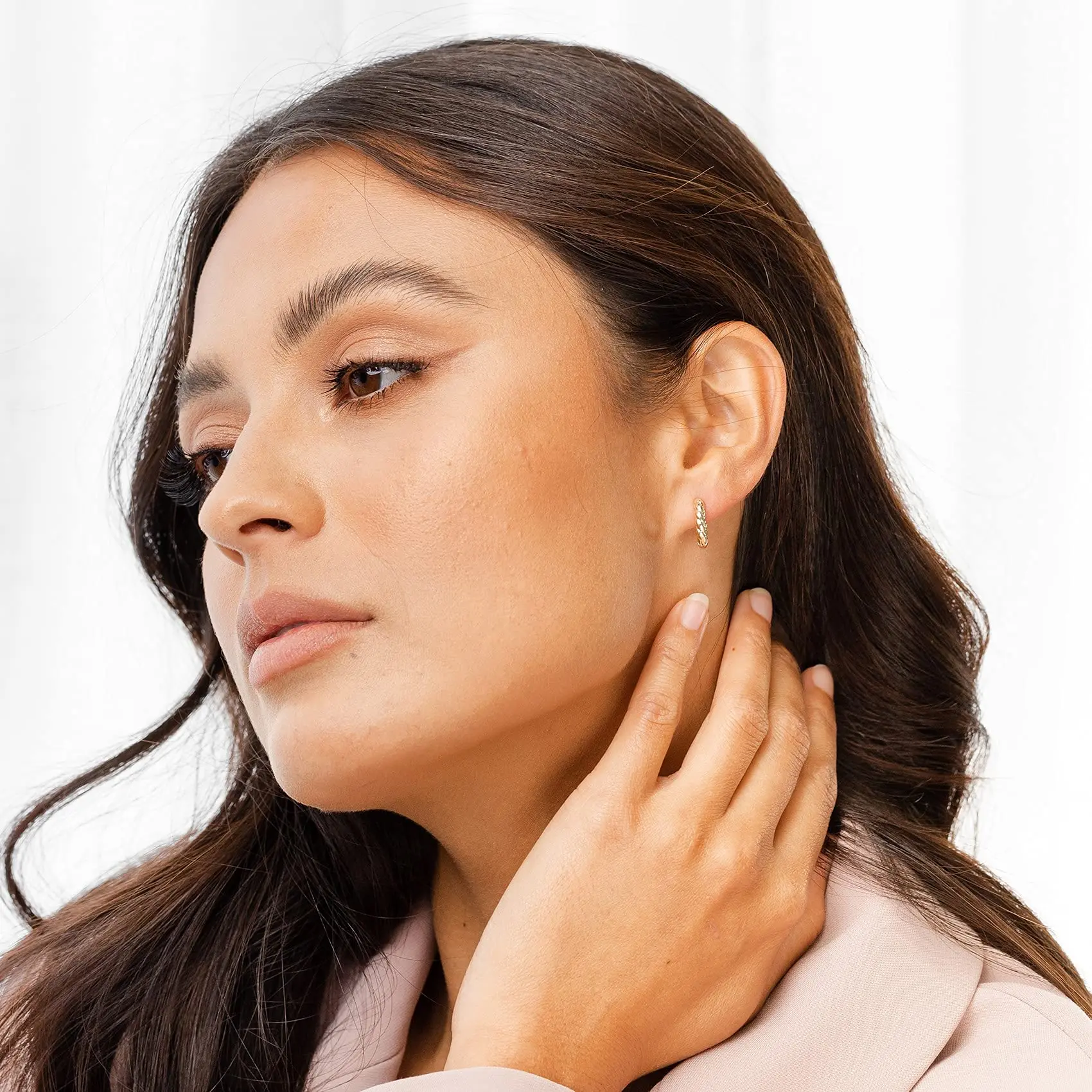 Shevalue New Women Twisted Huggie Earring Fashion Spiral Shape 14K Gold Plated Hoops With 925 Sterling Silver Post Mini Earrings