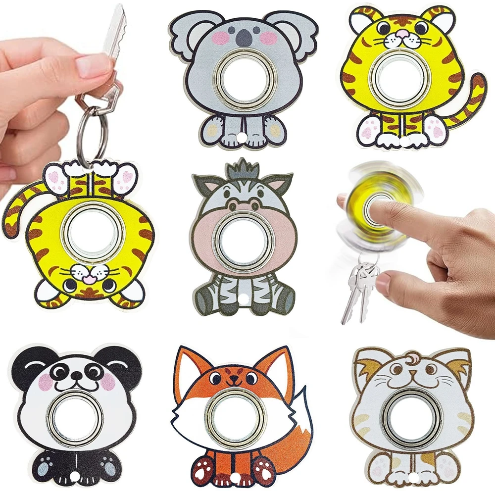 Porte-clés Spinner Panda renard en forme de tigre, 3 pièces, en acrylique, Fidget Finger Spinners, jouets du bout des doigts