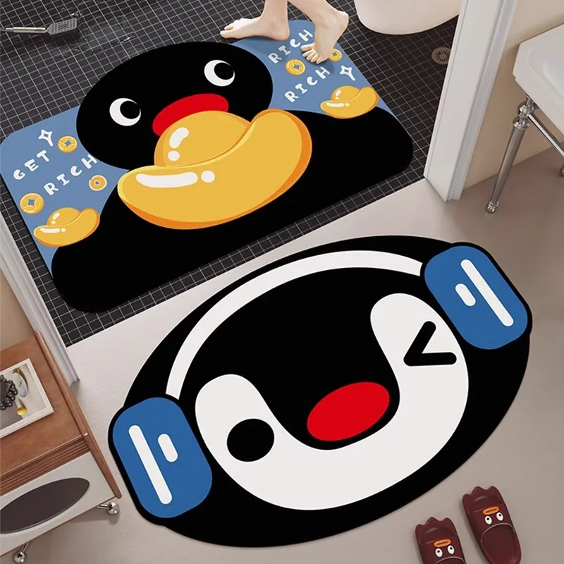 Cartoon Penguin Pingu Entrance Door Dirt Resistant Floor Mat Home Foyer Bathroom Door Mat Bathroom Non Slip Mat 50*80cm