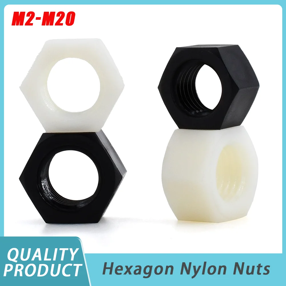 5–100 Stück Kunststoff-Nylon-Sechskantmuttern M2 M2,5 M3 M4 M5 M6 M8 M10 M12 M14 M16 M18 M20, schwarze oder weiße Isolier-Sechskantmuttern