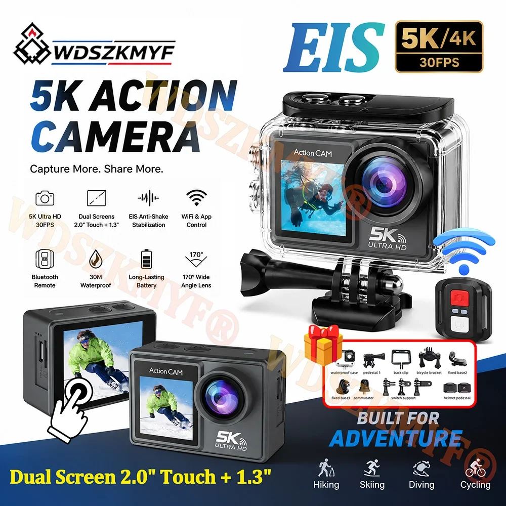 5k-4k-sports-action-camera-dual-screen-20-13inch-touch-eis-anti-shake-helmet-cam-waterproof-30m-wide-angle-lens-ski-snowboard