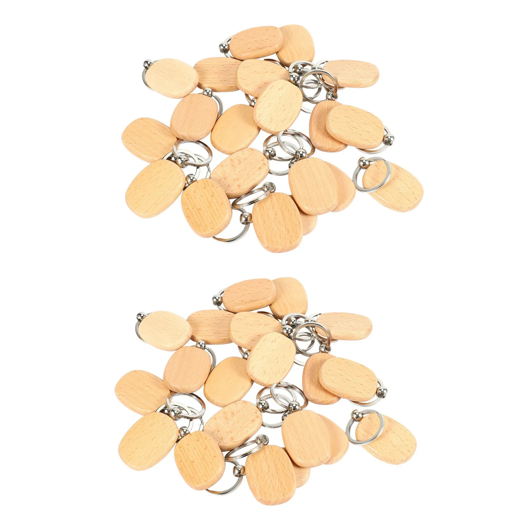 ABWR-40Pcs سلسلة مفاتيح خشبية فارغة DIY سلاسل المفاتيح الخشبية العلامات الرئيسية الهدايا البيضاوي الأصفر
