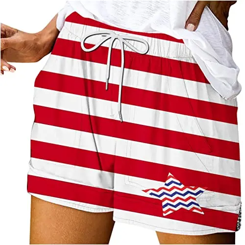 

Summer horizontal line national flag 3D printed solid color minimalist women's shorts loose casual pants