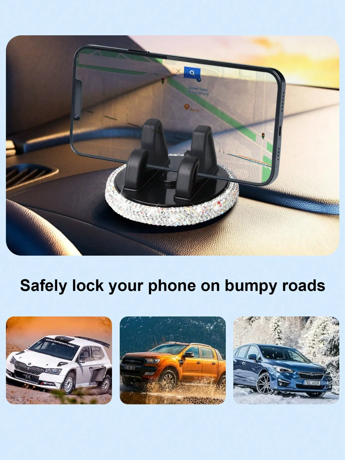 Supporto per telefono per auto Diamond: design femminile carino, supporti sul cruscotto, regolabile per viste paesaggistiche e ritratti, supporto adesivo