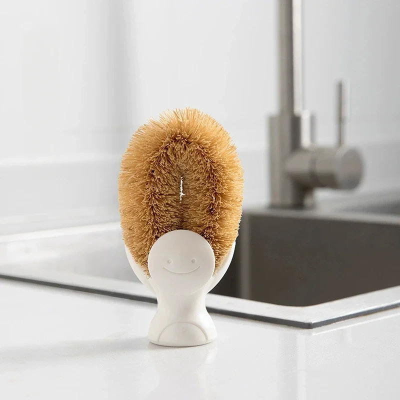 Natural Brown Bristles Vertical Type Slit Brush Short Handle Cutting Board Cleaning Tools Dish Brush Household Kitchen Pot Brush