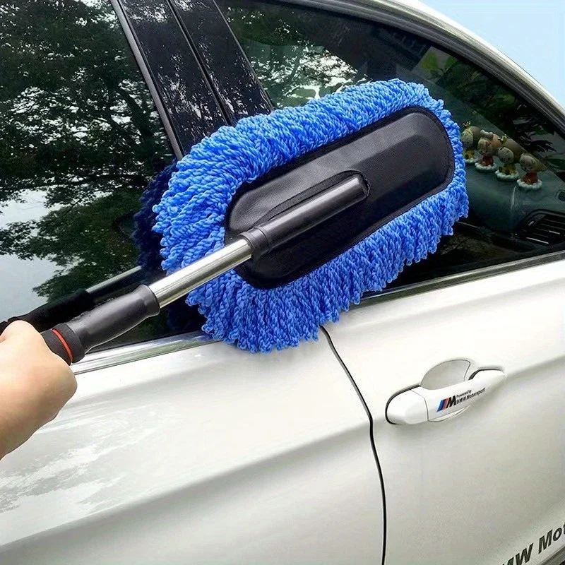 Microfiber Car Wash Duster Mop Kit Retractable Long Handle Soft Bristle Cleaning Brush With Sponge Mitt Vehicle Washing Dust