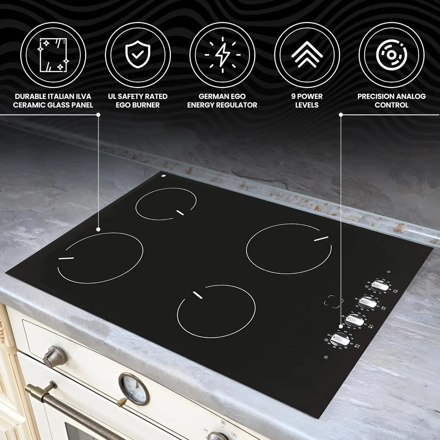 Cooktop elétrico Ramblewood de 4 queimadores de 30", EC4-60, queimador EGO alemão com classificação UL