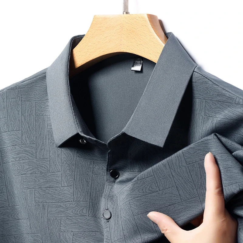 New Men\'s Business Casual Short Sleeved Shirt Solid Color Polo Shirt Fashionable Breathable Comfortable Versatile Top