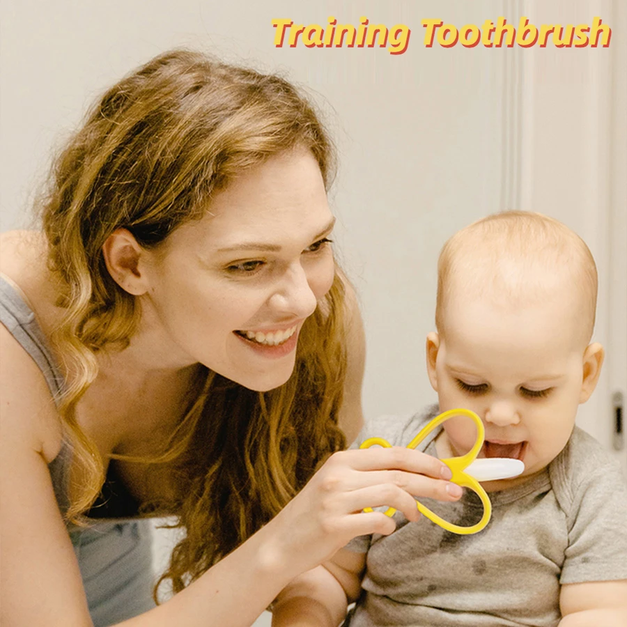 Banana Baby Silicone Training Toothbrush, BPA Free Safe Toddle Teether Chew Toys, Teething Ring Silicone Chew Dental Care Toot