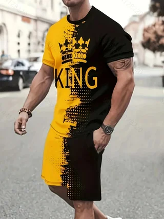 Summer men\'s short sleeved set, casual street clothing, two-piece T-shirt+shorts fashion men\'s clothing, US sizes clothes