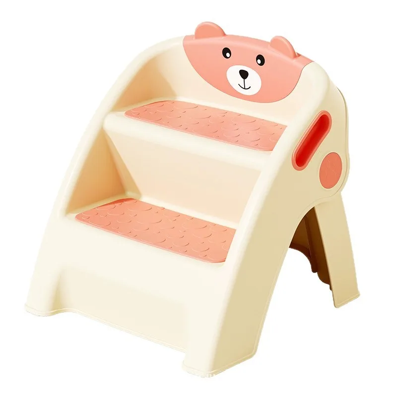 مقعد حمام للأطفال قابل للطي مع مسند قدم مضاد للانزلاق لفرشاة أسنان حوض الغسيل وسلم آمن قوي لغسل الوجه