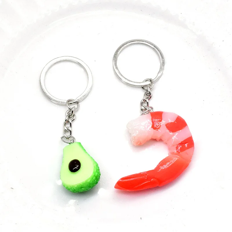 Simulated Shrimp Avocado Food Fruit Keychains Keyring For Women Men Gift New Creative Lovely Bag Box Car Key Accessories Jewelry