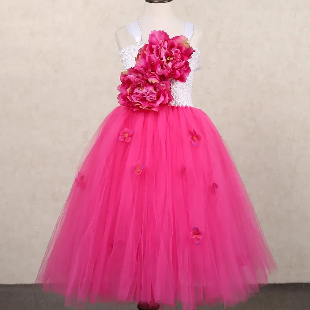 Girls Flower Fairy Tutu Dress Green Orange Pink Kids Pageant Birthday Party Princess Dress Children Wedding Flower Girl Dresses