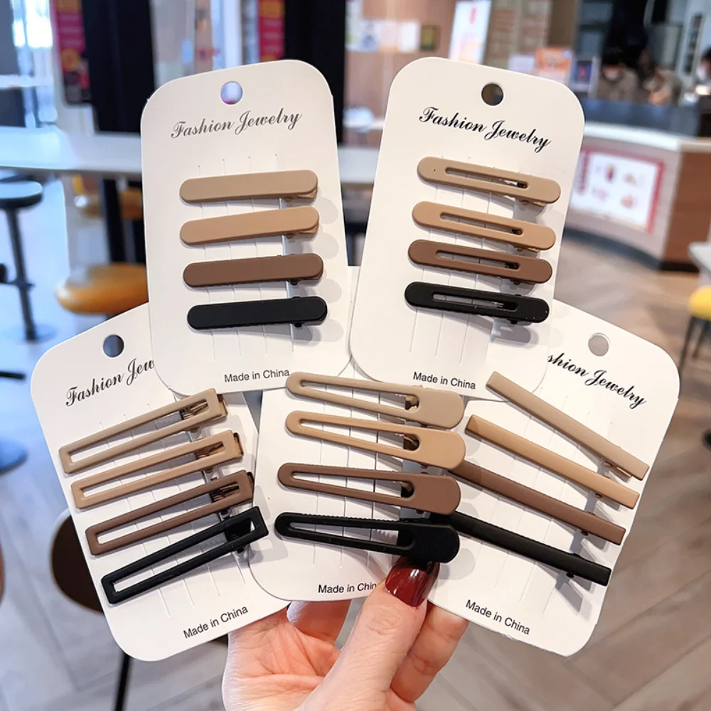 Fashion Ladies Coffee Color Duckbill Clip Simple Bangs Clip Set High-end Hair Clip Female Hair Accessories Head Accessories