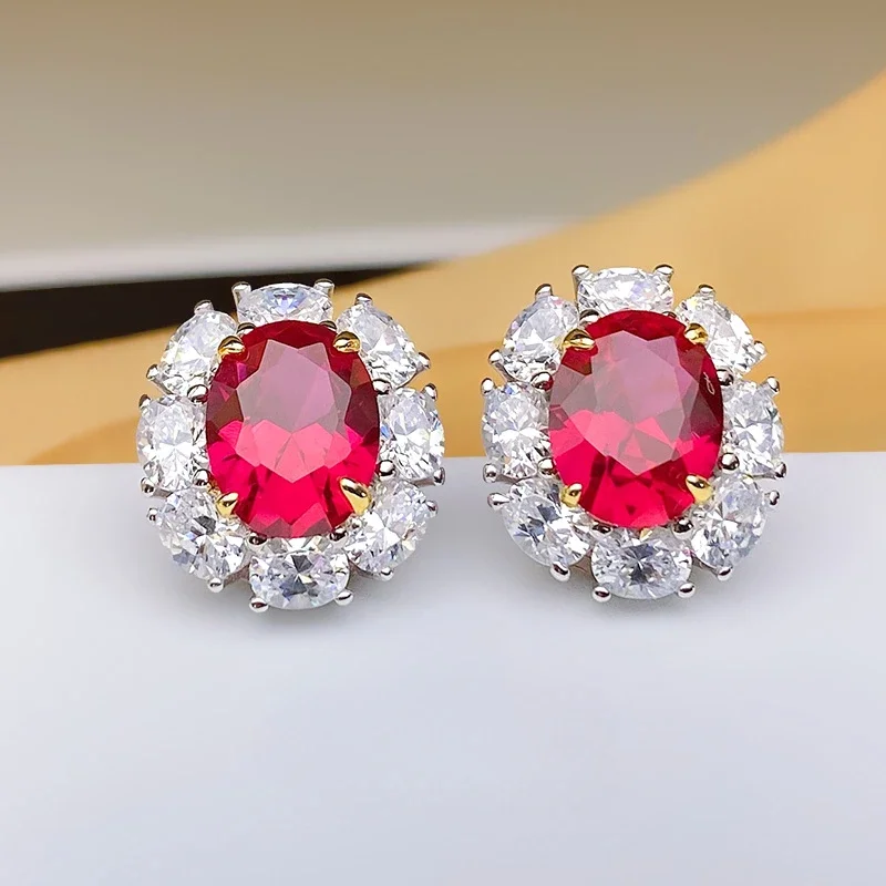 

Fashionable 925 sterling silver earrings, silver simulated ruby, non fading, anti allergic, high-end new wedding jewelry