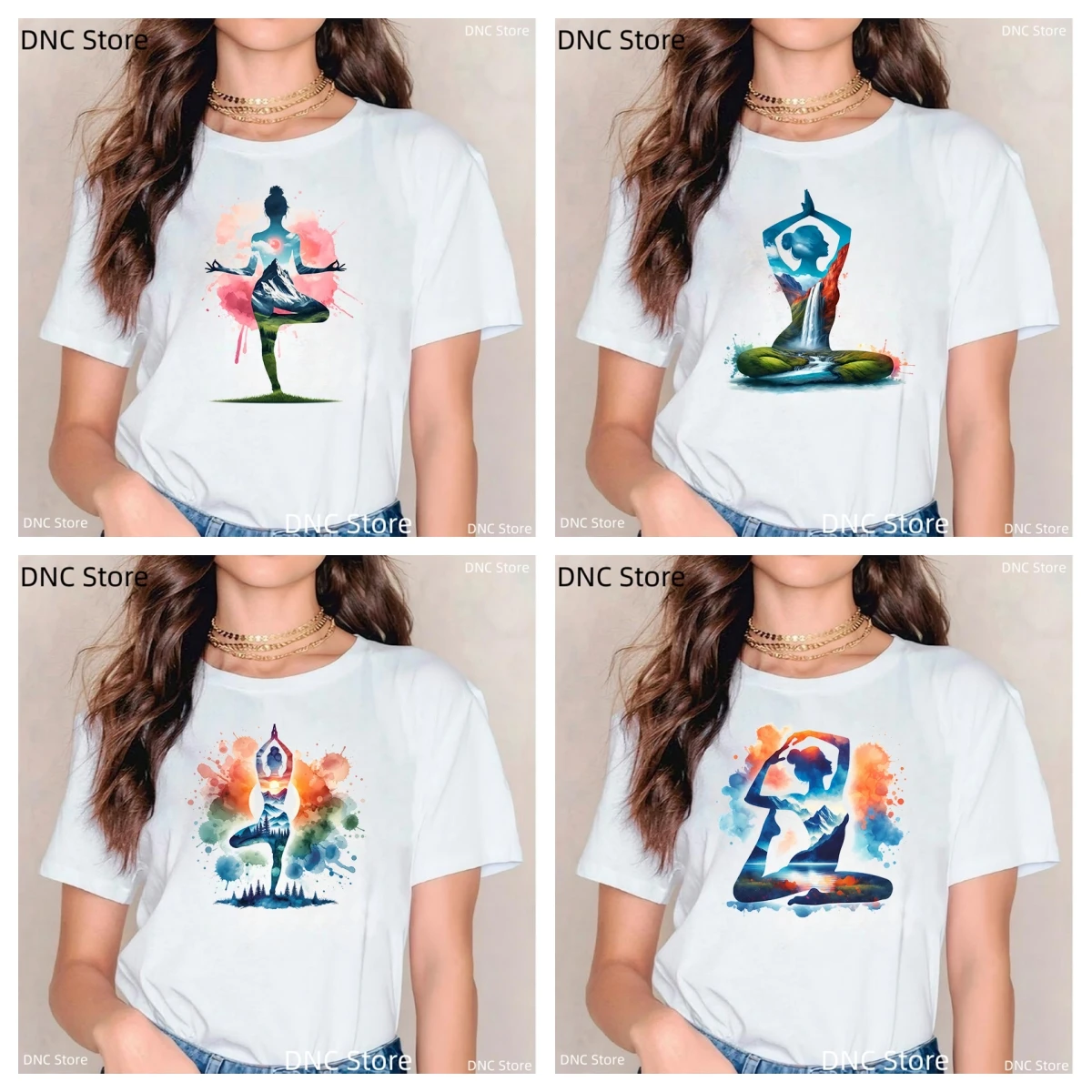Tee Shirt Femme Funny Watercolor Yoga Print Womens T-Shirt Yoga Meditation Graphic T Shirt Femme Fashion Women Clothes Wholesale