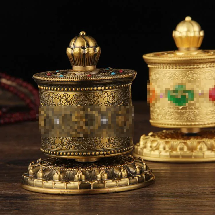 Alloy Mini Buddhist Finger Prayer Wheel Car Ornament Golden Bronze Home Interior Decor
