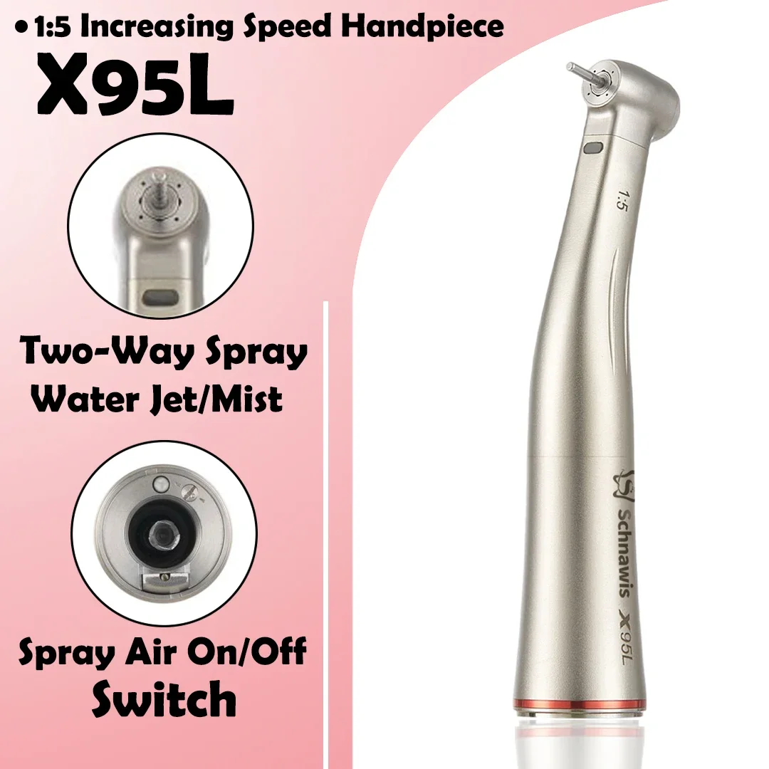 Push Button Dental 1:5 Increase Speed Handpiece for NSK Bearing Contra Angle Handpiece Spray Air On/Off Switch Fiber Red Ring