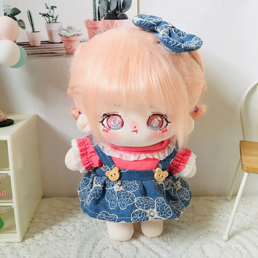 

Denim Camisole Skirt Cotton Doll Clothes with Hair Clip Shirt Plush Doll Dress Cute Colorful 20cm Doll Clothes Children Gift