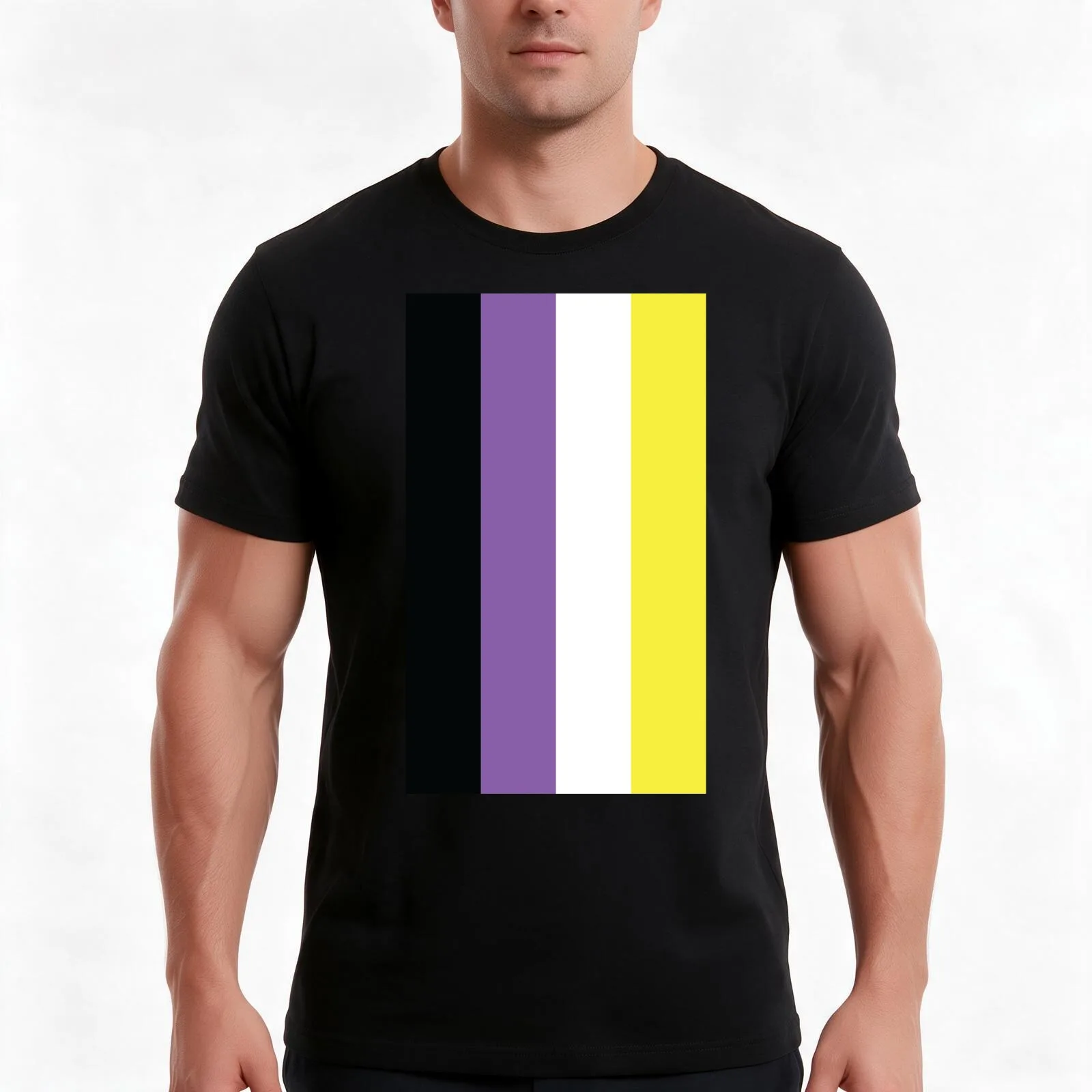Non-Binary Pride Flag Vertical T-Shirt, Summer Casual Cotton Tee, Oversized Streetwear Tops, Vintage Graphic Print, 100% Cotton