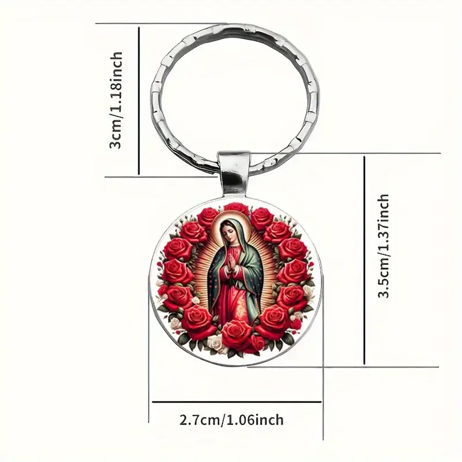 Floral Virgin Mary Pattern - Decorative Keychain for Bags and Car Keys, Christian Gift, Suitable for Couples and Friends