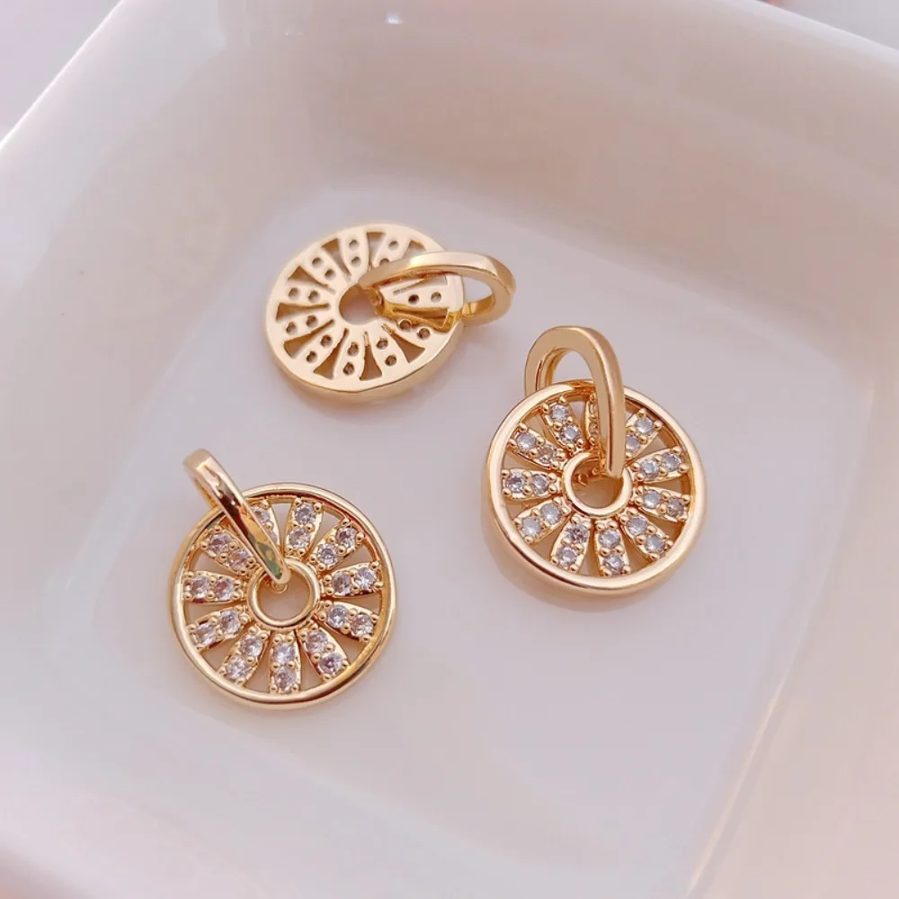 จี้ทรงกลมแบบหมุนได้ ชุบทอง 14K ประดับเพชรซิคอนแบบไมโครอินเลย์ จี้ขนาดเล็กสำหรับสร้อยข้อมือ สร้อยคอ อุปกรณ์ทำเครื่องประดับ DIY
