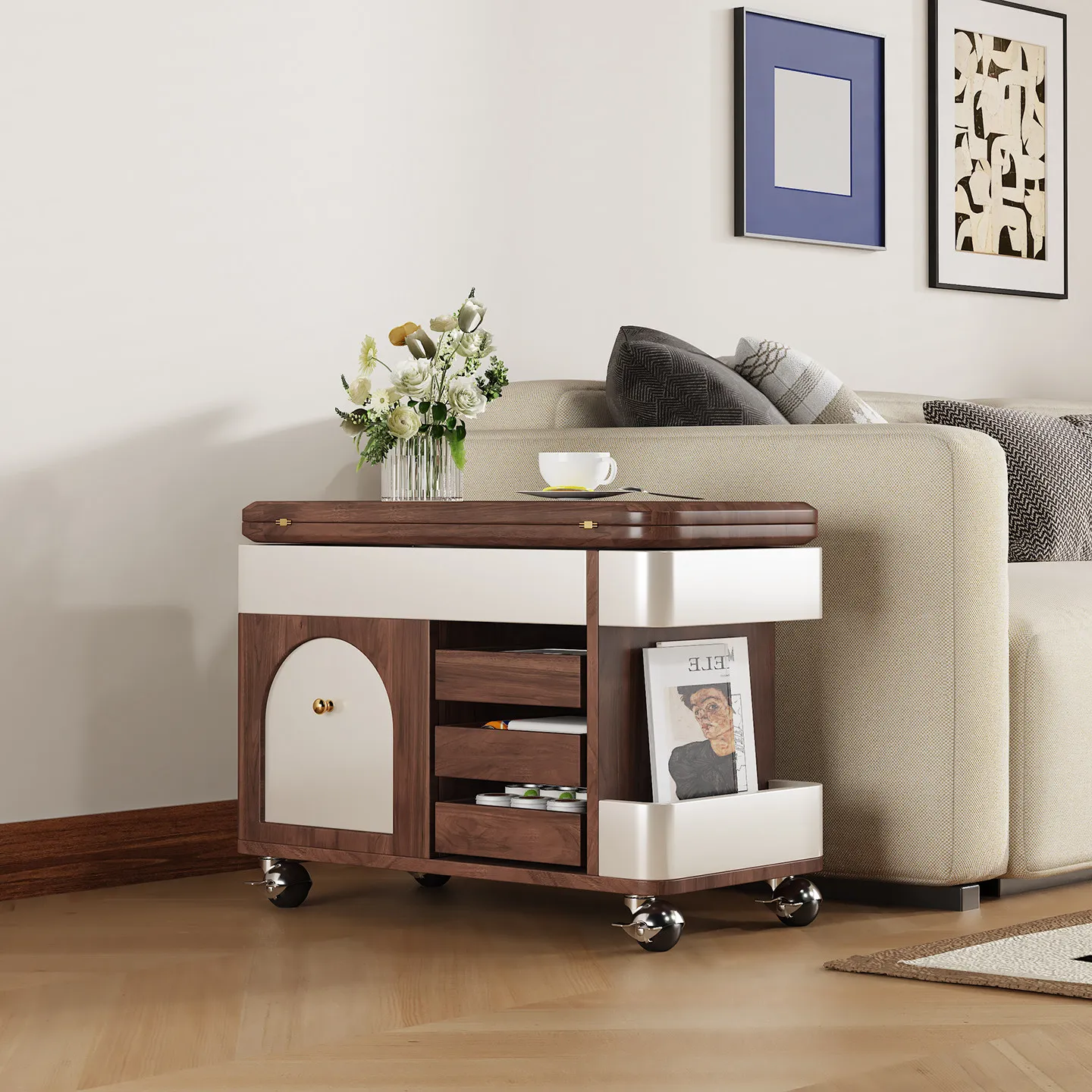 

Any Size Custom Luxury Lift Coffee Table Solid Wood Movable Tea Table Modern Nordic Style Living Room Furniture Home Living Tabl