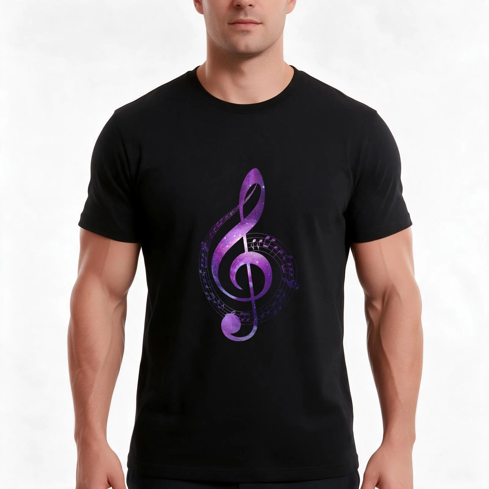 Galaxy Music Treble Clef T-Shirt, Summer Casual Cotton Tee, Oversized Streetwear Tops, Vintage Graphic Print, Unisex Men Women