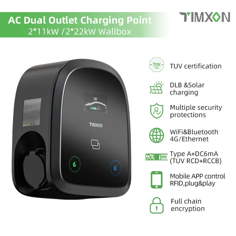 TIMXON DLB 22KW Dual Plug AC Fast EV Charger 32A 400V Type 2 Wallbox for Car Charging Station CCS Interface New Home Use
